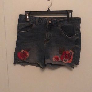 Embroidered Denim Shorts